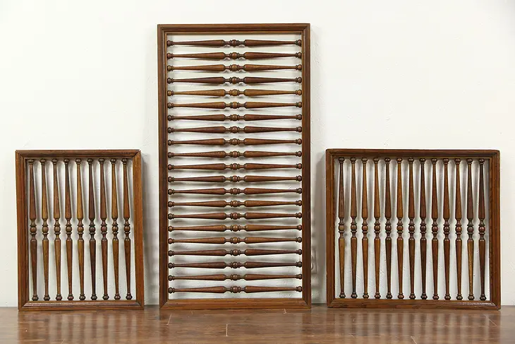 Oak Architectural Salvage, 3 Panels of 1900 Antique Spindle Grills