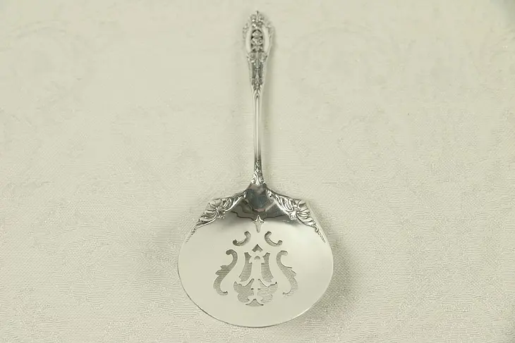 Sterling Silver Slotted 4 3/4" Serving Spoon, Wallace Rose Point #30128
