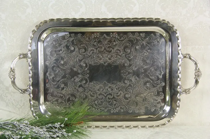 Engraved Vintage Silverplate Tray, Signed Primrose
