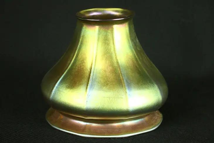 Stueben Signed Antique Gold Aurene Bell Shape Art Glass Shade, Base Chip