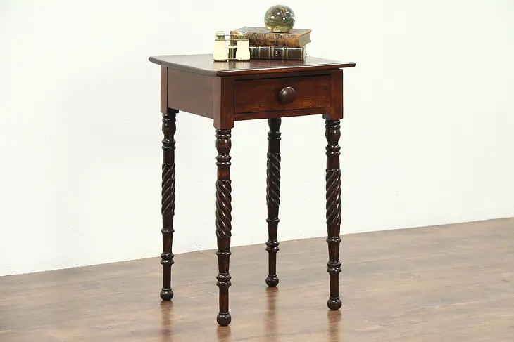 Sheraton 1830 Antique Mahogany Nightstand or End Table, Spiral Legs #28705