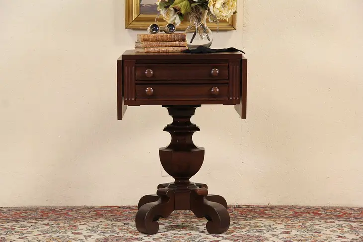 Empire 1900 Antique Dropleaf Lamp or Sewing Table, Nightstand