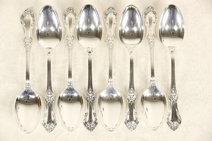 Wild Rose Sterling Silver Set of 8 Soup or Serving Spoons, Signed International