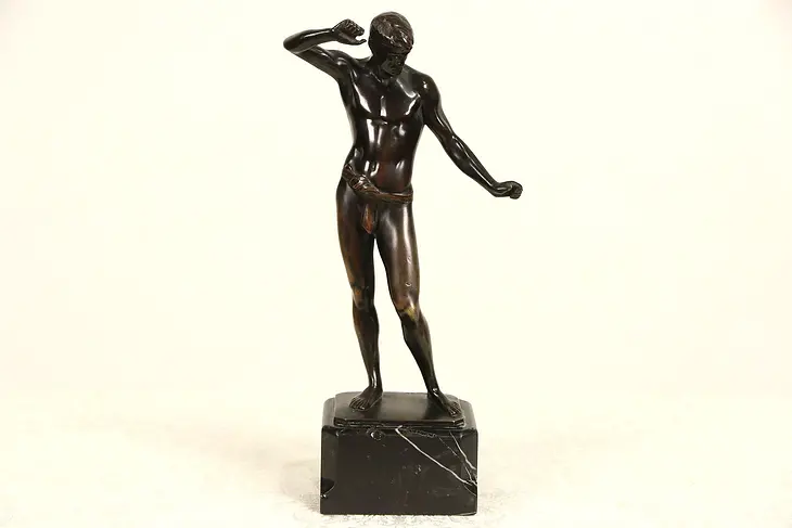 Bronze Sculpture of Athlete, 1915 Antique Statue, Signed Ludwig Eisenberger