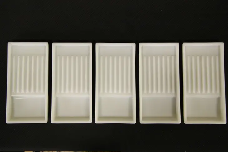 Set of 5 Dentist Milk Glass Dental Tool Trays, Chips