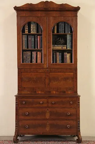 Victorian 1860's Walnut Secretary Desk & Bookcase Top