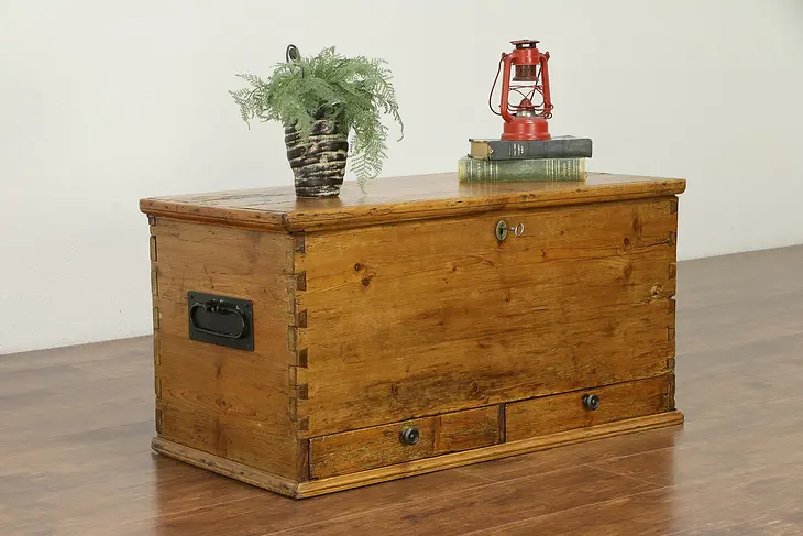 Country Pine Antique Trunk, Blanket Chest or Coffee Table #30530