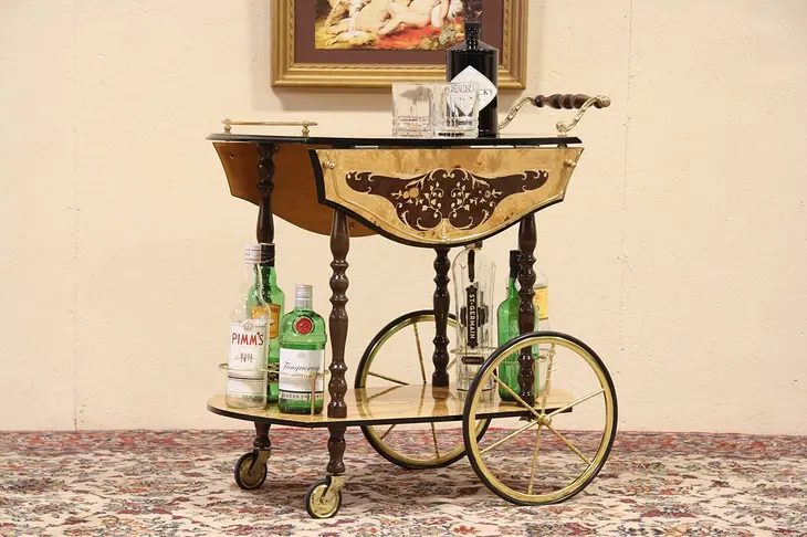 Italian Marquetry Dessert or Beverage Cart, Tea Trolley