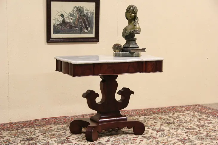 American Empire 1840 Antique Marble Top Hall Console Table