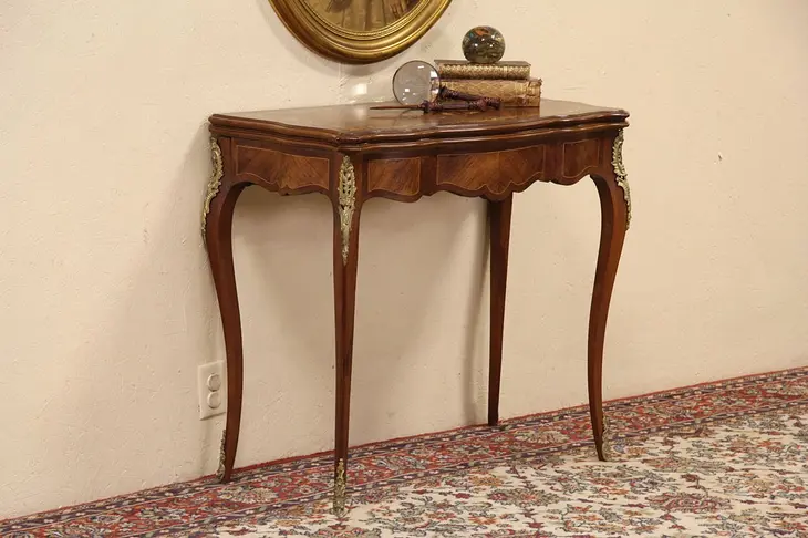Italian 1930's Marquetry Console Table, Opens to Game Table