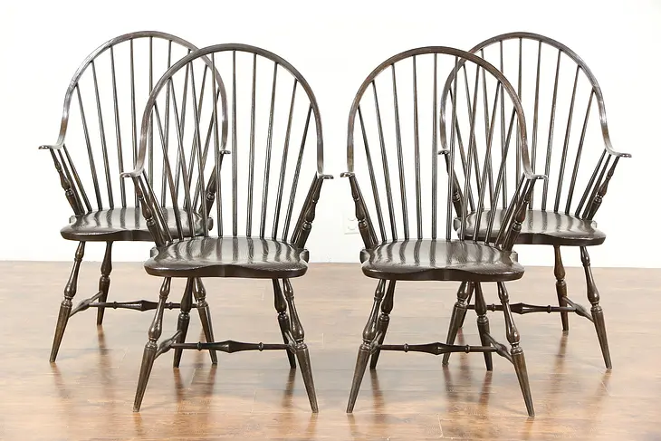 Set of 4 Oak Hand Hewn Vintage Windsor Chairs, England