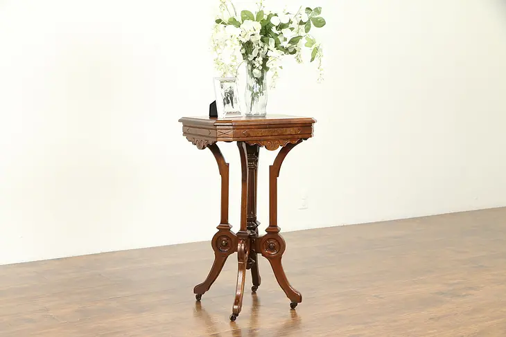 Victorian Antique 1860 Carved Walnut Small Table or Sculpture Pedestal #30909