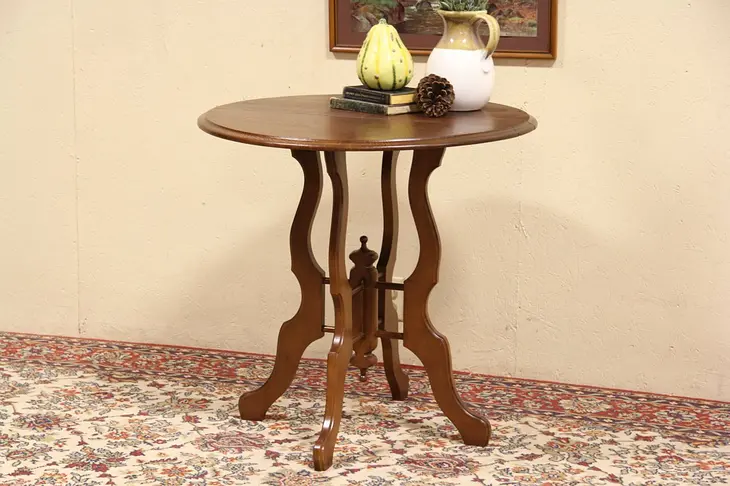 Round Victorian 1890 Antique Oak Dropleaf Table