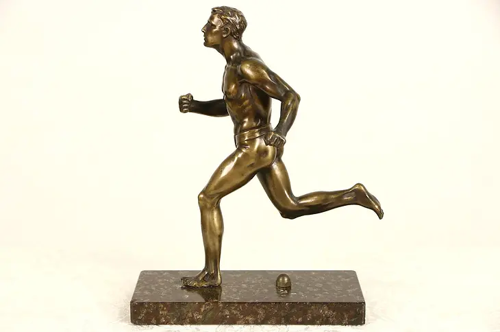 Bronze 1920's Sculpture of a Runner, Marble Base