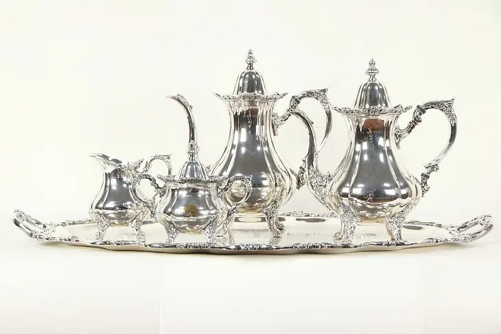 Wallace Baroque Pattern Silver Plate Coffee & Tea Service, Large Tray #29362