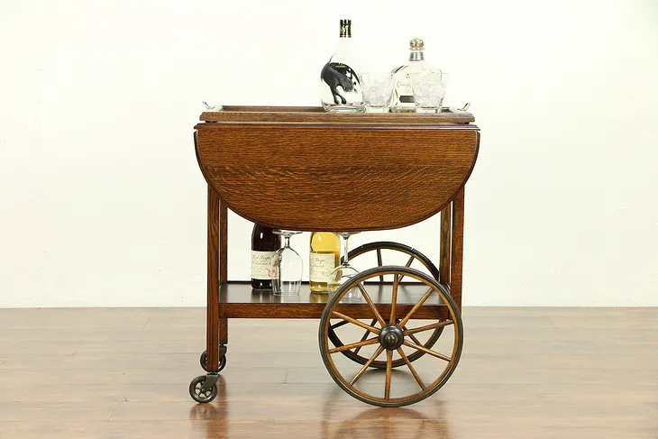 Craftsman Mission Oak Arts & Crafts Antique Bar or Tea Cart & Tray #30299