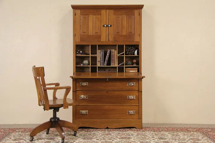 Oak 1895 Antique Dropfront Secretary Desk, 3 Drawers