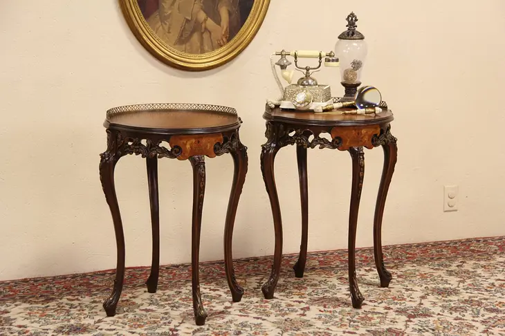 Pair of French Style Marquetry Vintage End or Bedside Tables, Nightstands