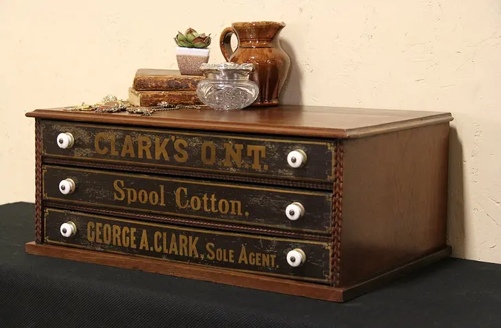 Clark 1880 Antique Walnut Spool Cabinet, Jewelry or Collector Chest