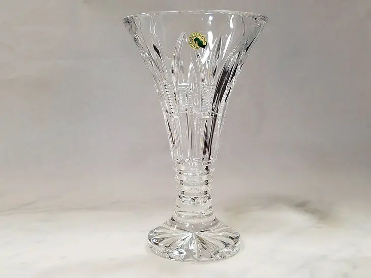 Waterford Signed Footed Vase, Chip On Base, 10" Tall