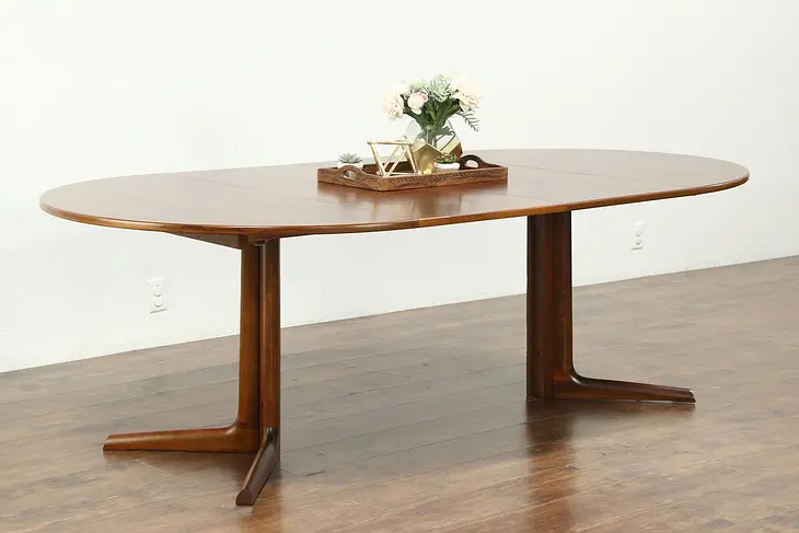 Teak Midcentury Modern 1960 Vintage Dining Table, 2 Leaves, Extends 86" #28636
