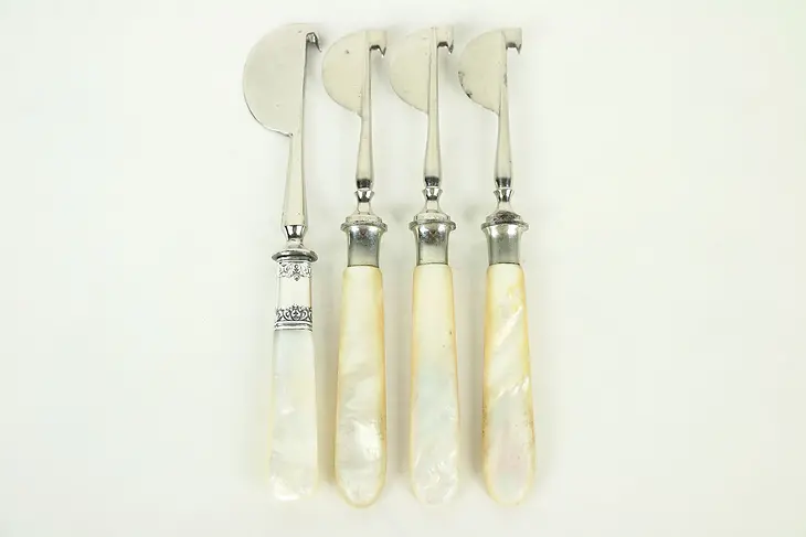 Group of 4 Pearl Handle Silver Plate Antique Fruit & Cheese Knives #28920