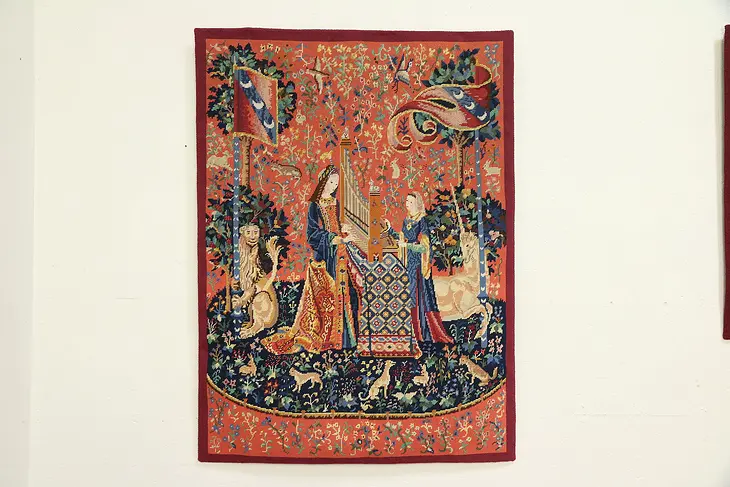 Lady & Unicorn Tapestry Hand Stitched Needlepoint & Petit Point 32" x 44" #29897