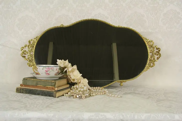 Boudoir Vintage Gold Filigree Mirror Perfume Tray