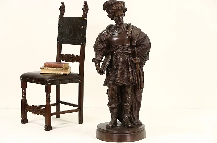 Bronze Vintage Statue of Orlando or French Hero Roland, 44" Tall Sculpture