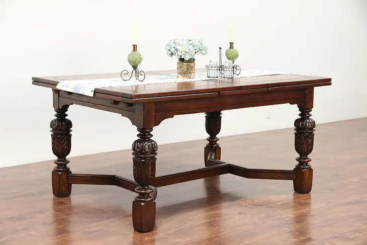 English Tudor Oak Antique 9' 4" Dining or Library Table, Berkey & Gay #29507