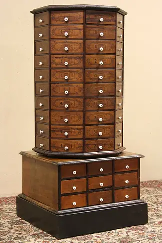 Spinning Octagonal 1890 Country Store Pine Hardware Cabinet
