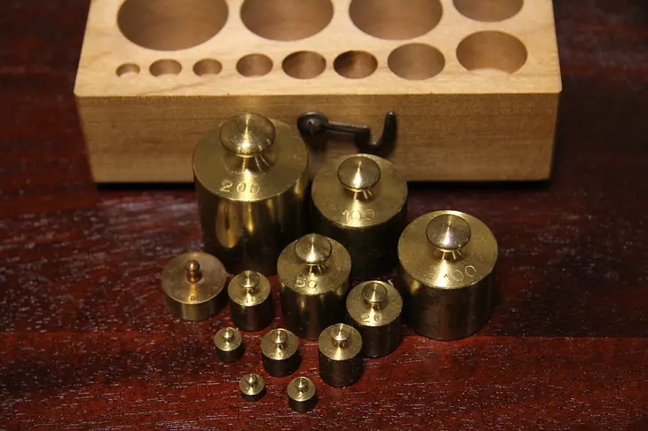 Set of 12 Metric Brass Scale Weights & Case