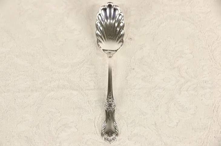 Wild Rose Sterling Silver Sugar Shell Serving Spoon, Signed International