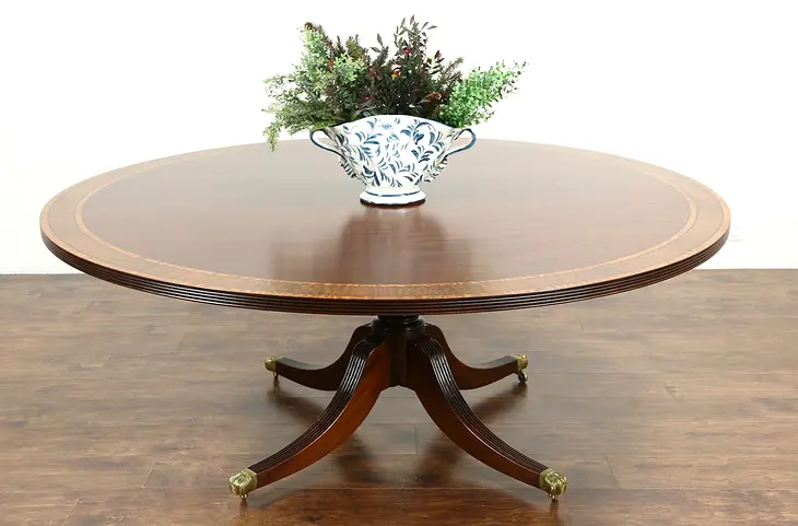 Georgian Design 6' Round Vintage Dining Table, Satinwood & Ebony Banding