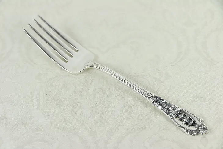 Meat Serving Fork, 8 1/4" Rose Point Sterling Silver Signed Wallace #30143