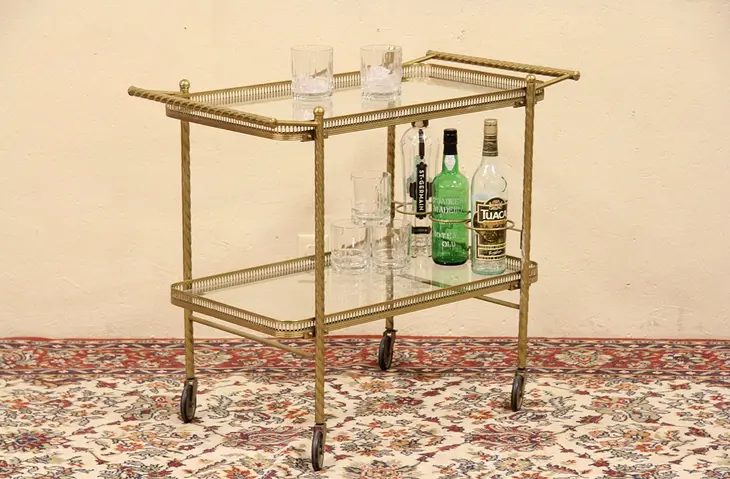 Brass & Glass Vintage Tea Cart, Beverage or Dessert Trolley