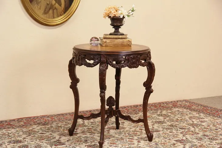 French Style Marquetry Round 1930's Center or Lamp Table