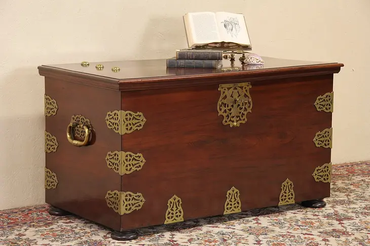 Dutch West Indies Mahogany Trunk or Dowry Chest, Lock & Brass Mounts