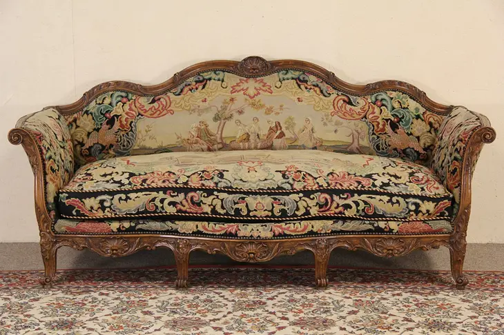 Country French 1900 Antique Needlepoint Sofa