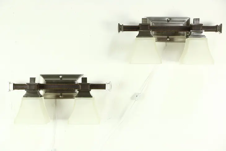 Pair Contemporary Craftsman Design Nickel Wall Sconce Lights