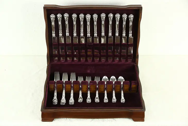 Chantilly Gorham Sterling Silver Service for 12, K Mono, Chest, 48 Pcs