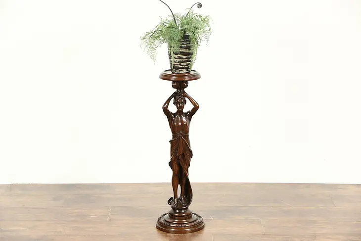 Carved 1920's Antique Classical Male Statue Mounted as Plant Stand or Pedestal