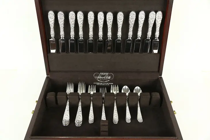 Repousse Kirk Stieff Sterling Silver 4 pc. Place Service for 12, 48 Pcs. + Chest