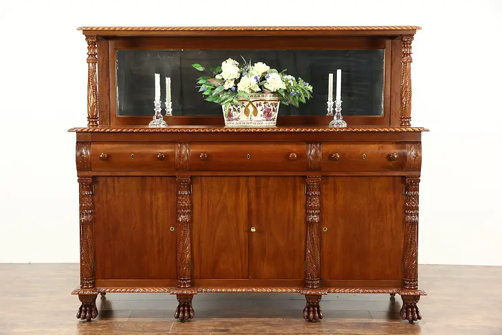 Empire Antique Hand Carved Sideboard, Server or Buffet, Signed Tobey Chicago