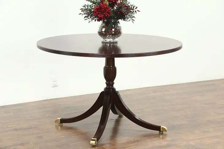 Round Traditional Mahogany Banded Breakfast, Dining or Center Table, Councill