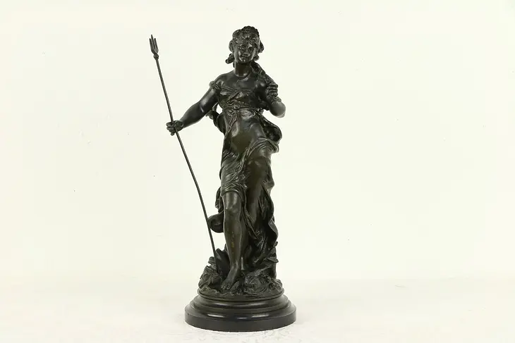 Antique Bronze Statue of Young Woman of the Sea, Signed H. Moreau #30688