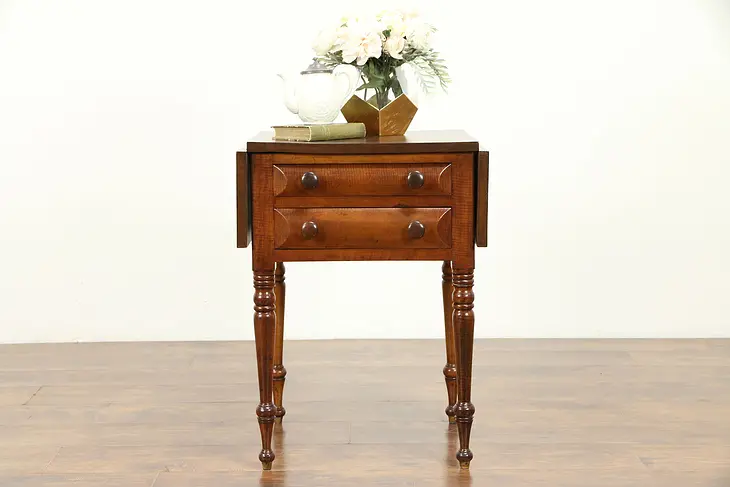 Pembroke Dropleaf Curly Tiger Maple Antique Lamp Table or Nightstand #31061