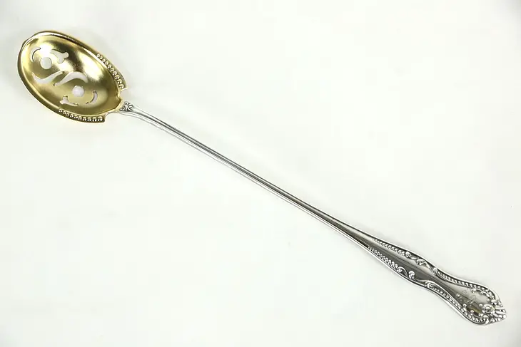 Towle Signed Antique 1880 Silverplate Long Pickle or Olive Spoon, Gold Wash Bowl