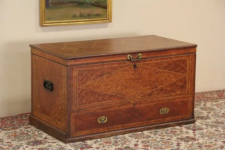 Scottish 1840 Folk Painted Trunk, Chest or Coffee Table, Secret Compartments