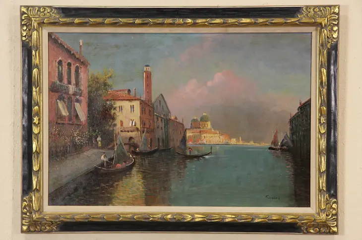 Venice Canal Vintage Original Oil Painting Signed Francois